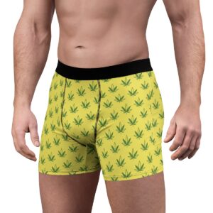 Men's green leaf on yellow boxer briefs