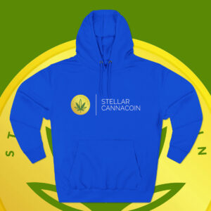Premium hoodie with front pocket and Stellar Cannacoin logo printed on front